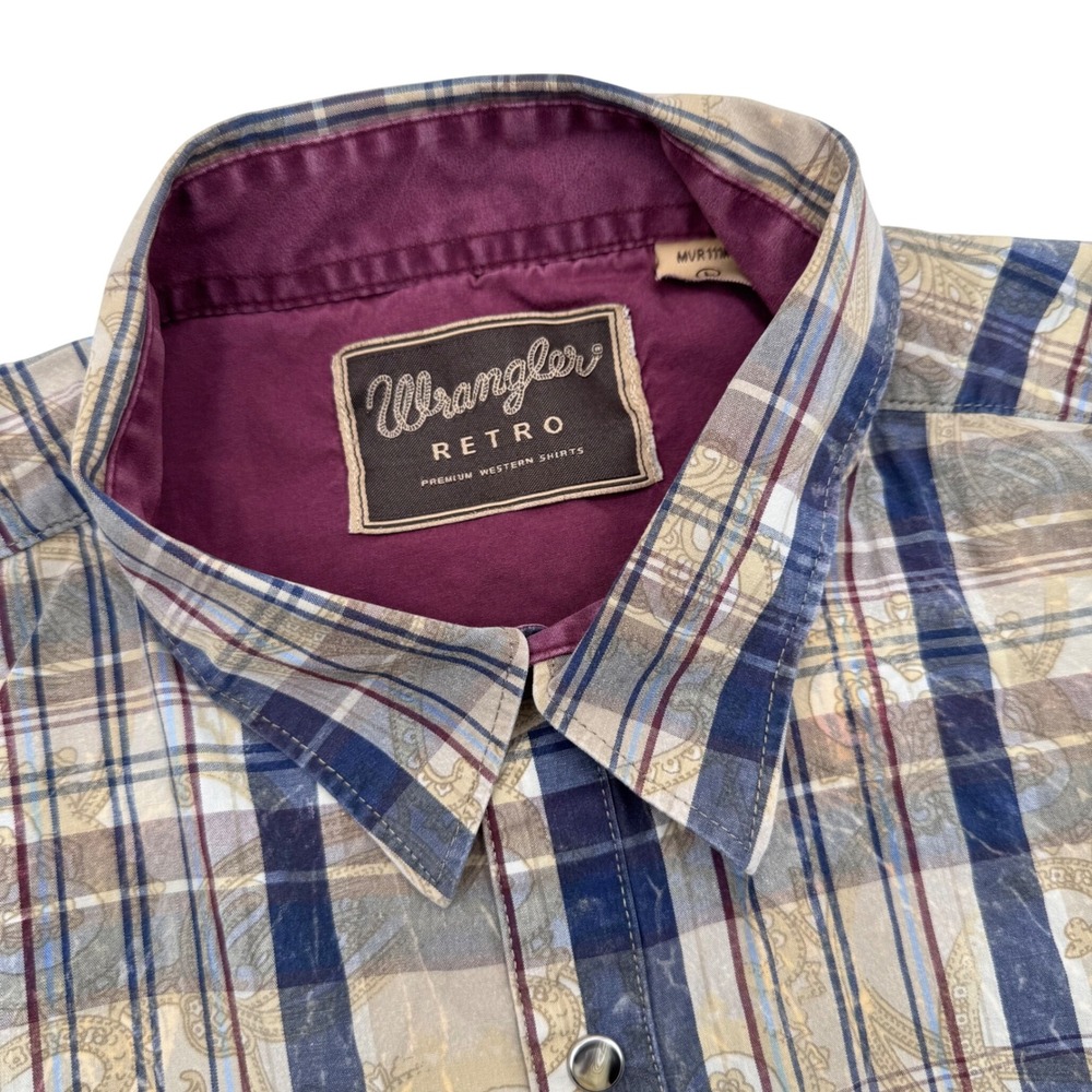Wrangler Retro Western Men's Large Plaid Paisley Long Sleeve Button Down Shirt
